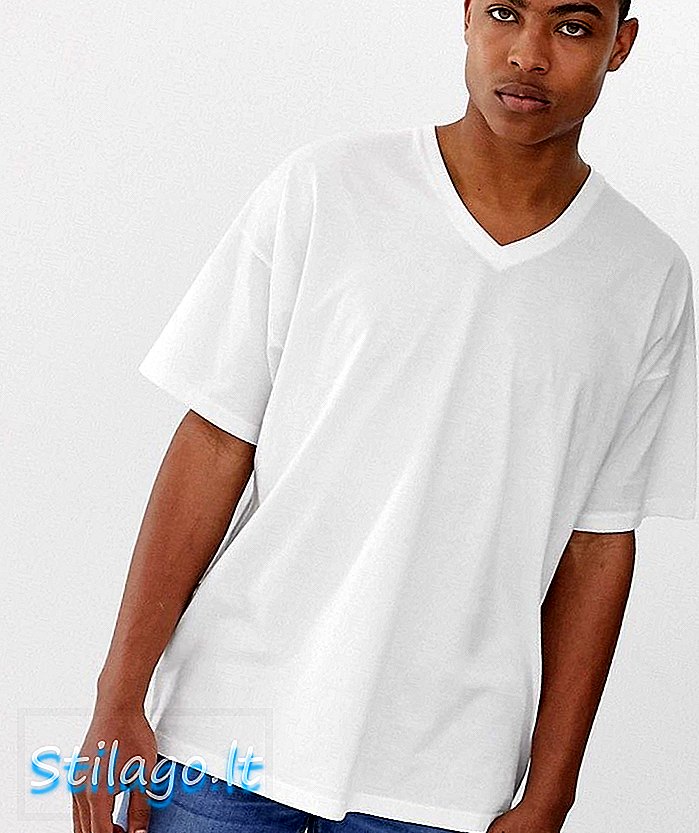ASOS DESIGN เสื้อยืดขนาดใหญ่พร้อมคอ v สีขาว