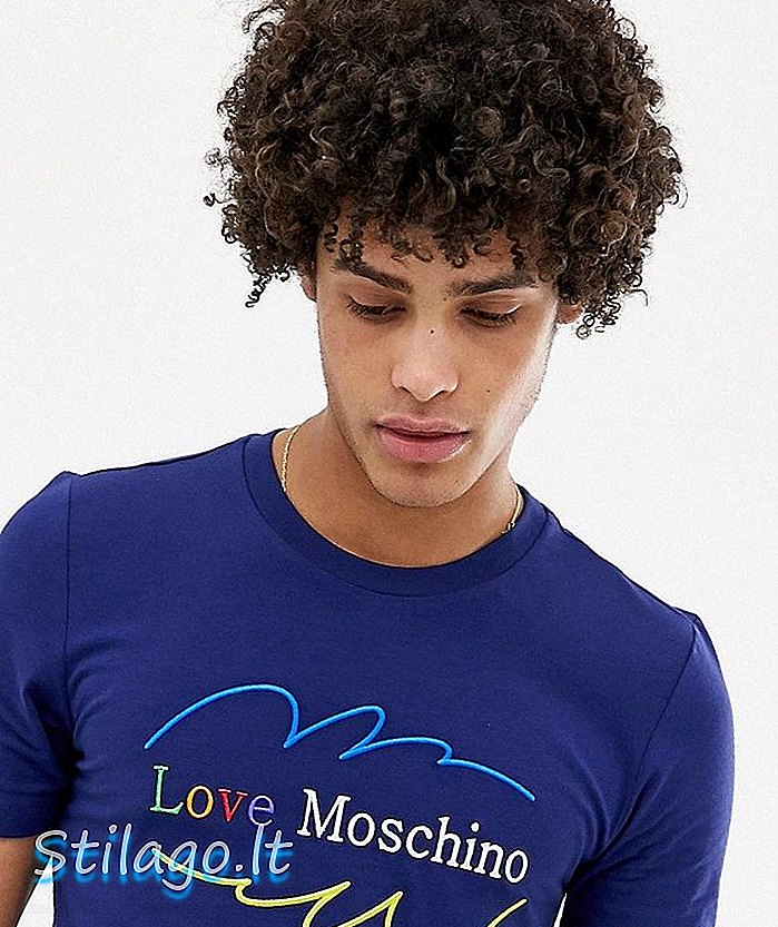 Mīlestības Moschino retro izšūts t-krekls-Navy