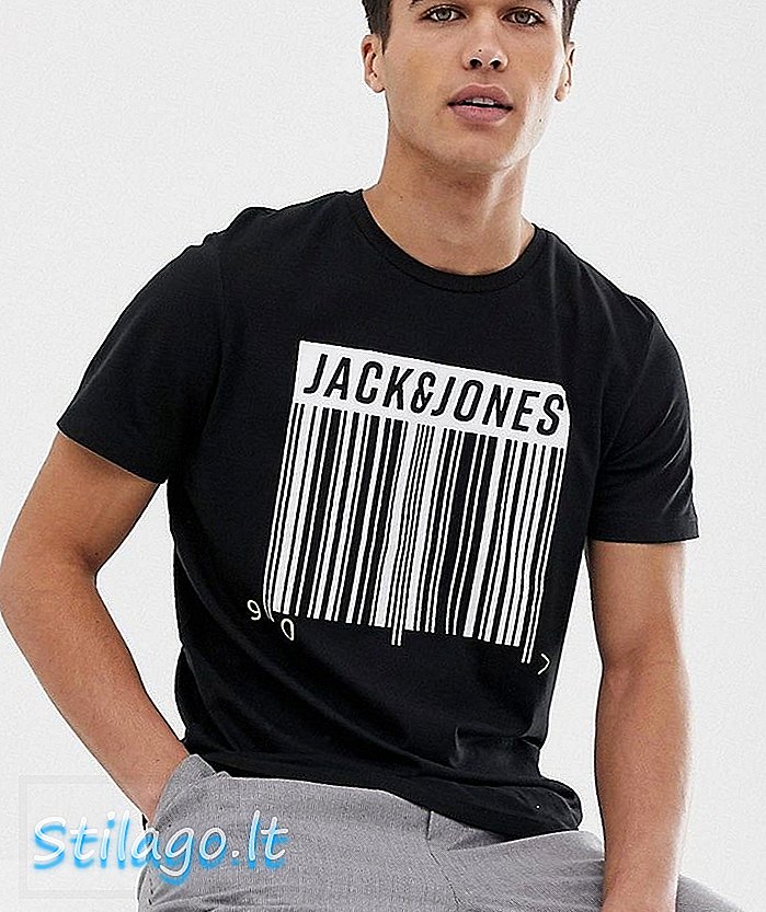 T-shirt com logotipo de código de barras Jack & Jones-Preto
