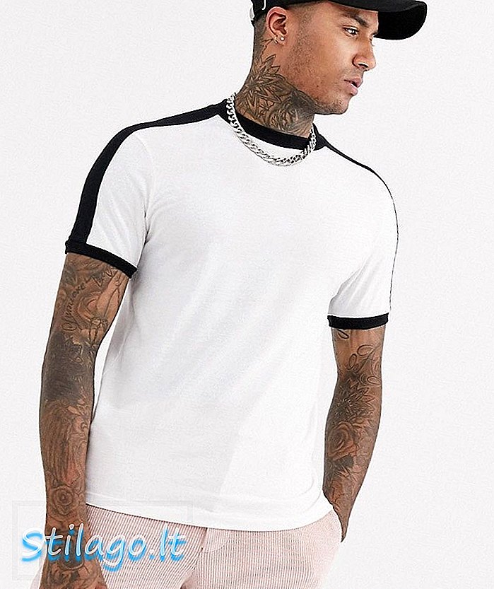 ASOS DESIGN - T-shirt van gerecycled materiaal met contrasterende schouderstukken in wit