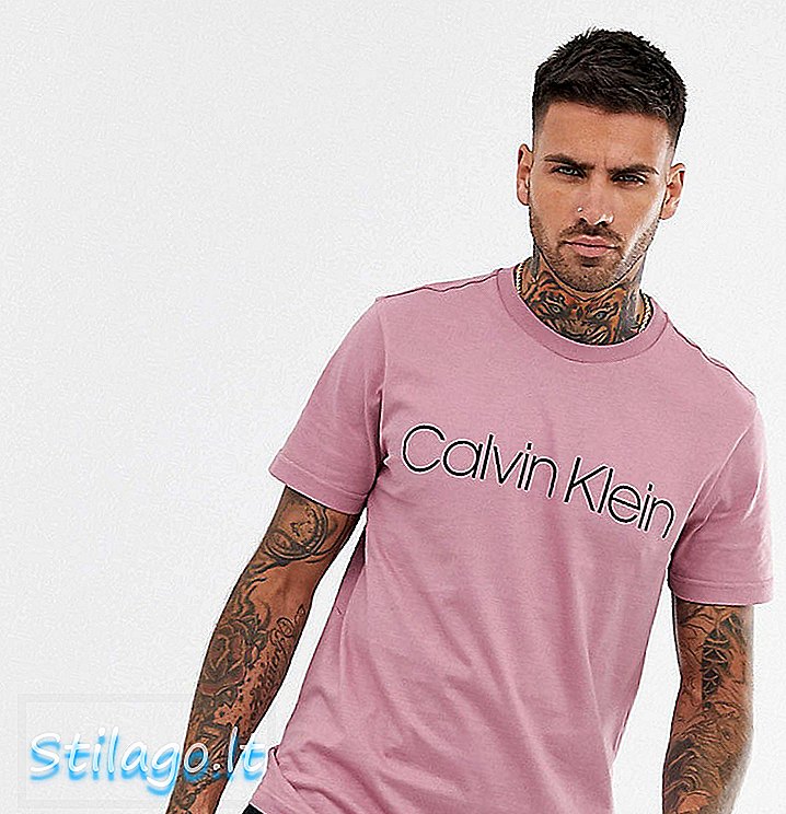 Calvin Klein eksklusif untuk t-shirt leher logo besar Asos dengan warna merah jambu gelap