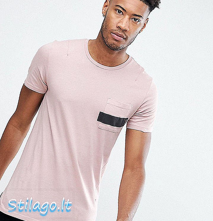 T-Shirt Agama Dengan Stepem Hem dan Stripe Pocket-Pink