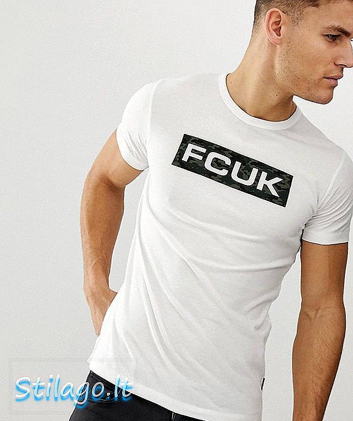 T-shirt à logo camouflage French Connection FCUK-Blanc