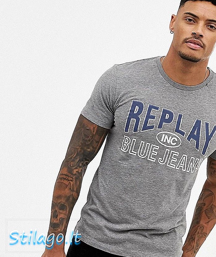 Replay Blue Jeans bedrucktes T-Shirt in Grau