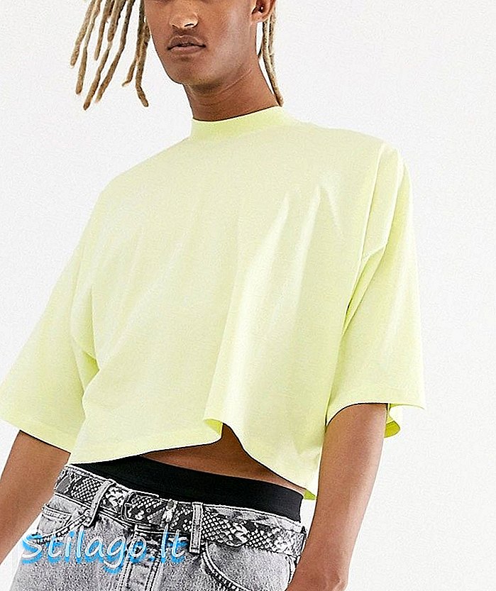 Camiseta corta extragrande de ASOS DESIGN con manga media y cuello alto en amarillo pálido-verde