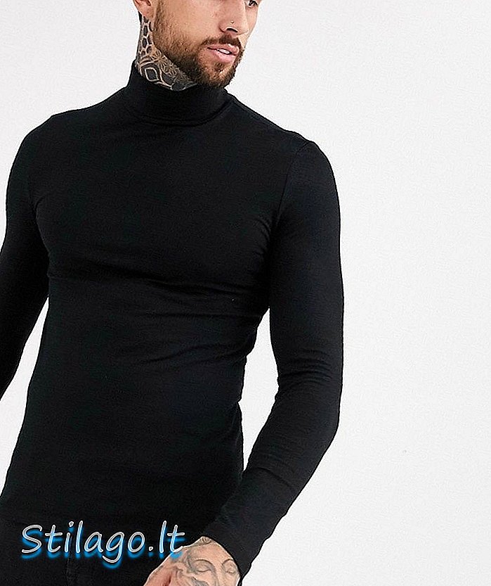 ASOS DESIGN raumenims tinkamas marškinėlių ritininis kaklas juodas