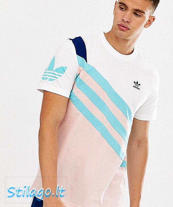 T-shirt adidas Originals com riscas e logótipo trefoil no branco