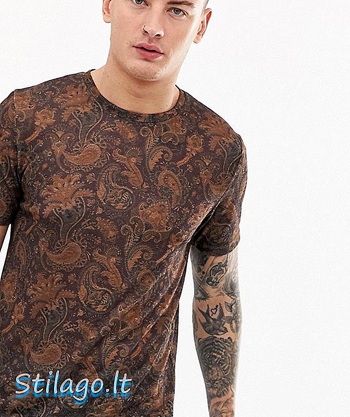 เสื้อยืดลาย River Island พิมพ์ลาย paisley สีแดงเบอร์กันดี