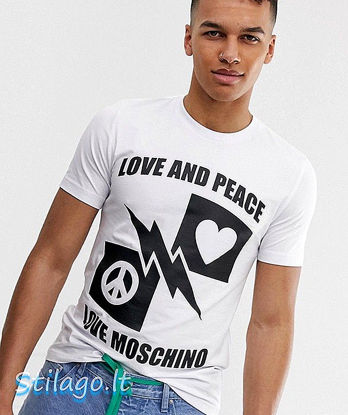 รักเสื้อยืดความรักและความสงบสุข Moschino ในสีขาว