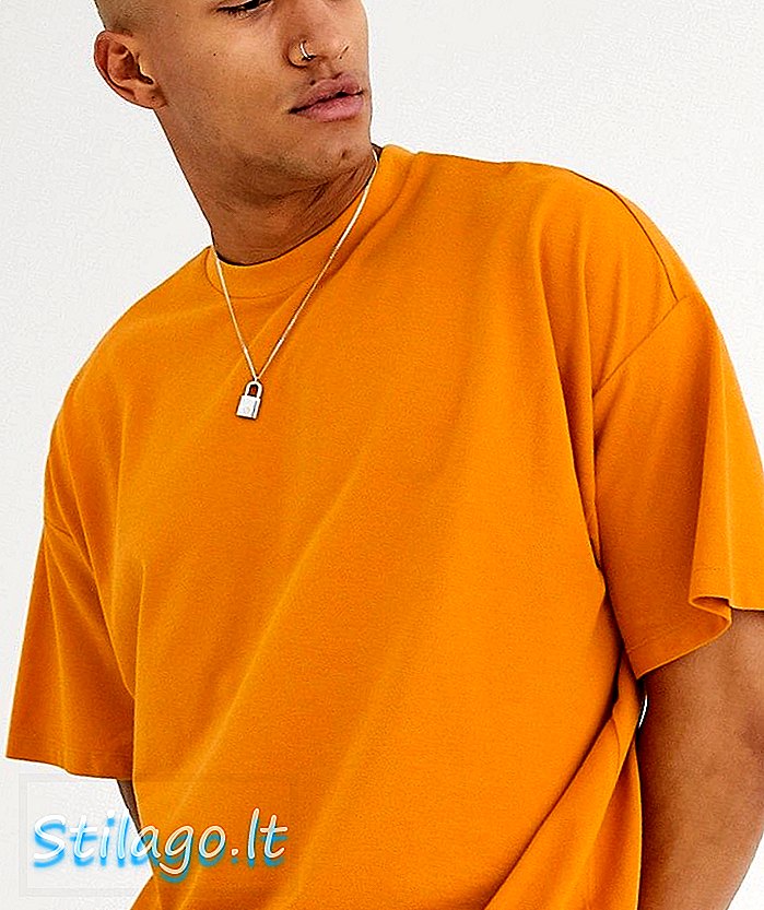 ASOS DESIGN חולצת טריקו עם גודל גדול אורגני עם צוואר צוות בפיקה בצבע חום-כתום