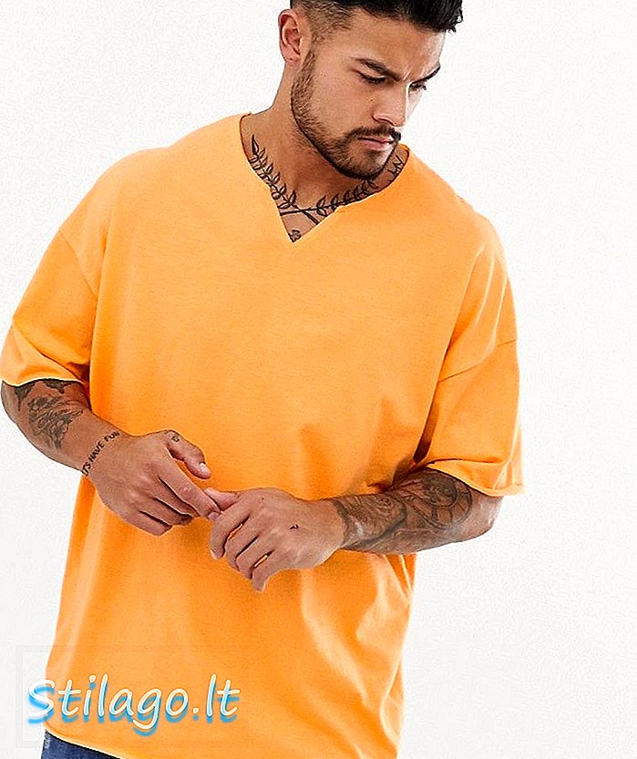 Тениска ASOS DESIGN с големи размери, със суров деколте в оранжево
