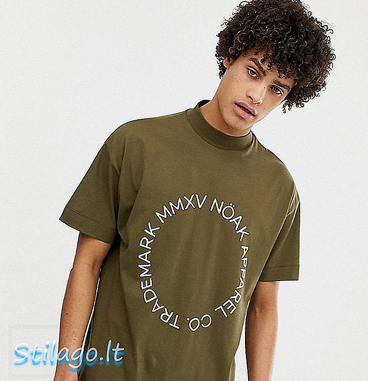 Noak T-Shirt mit hohem Ausschnitt und Print in Khaki-Grün