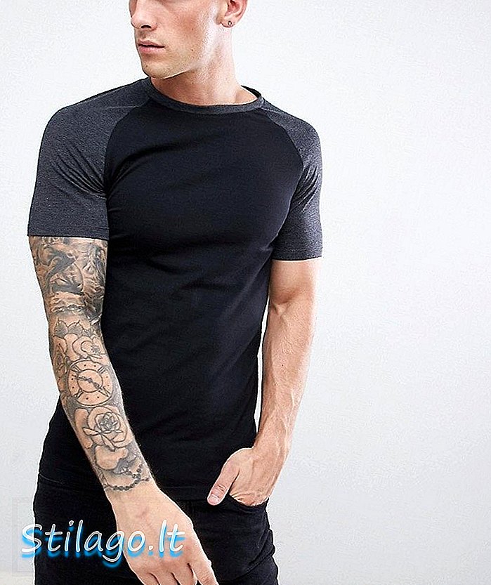 ASOS DESIGN muskulöses T-Shirt mit Raglan-Rundhalsausschnitt und Kontrastärmeln - Multi