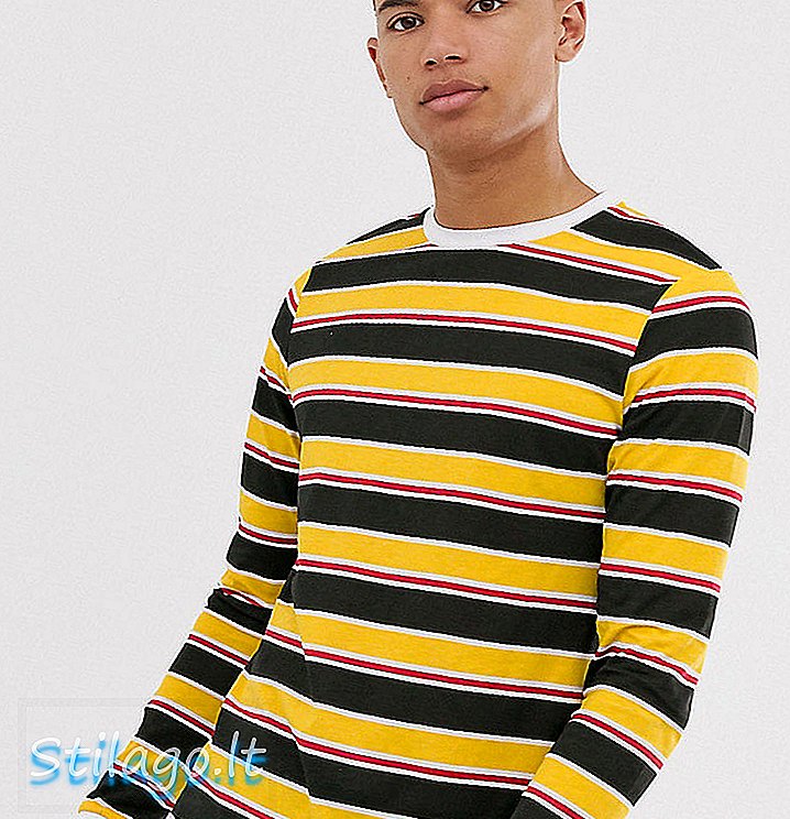 ASOS DESIGN T-shirt berjalur lengan panjang tinggi dengan sulaman manset-Multi