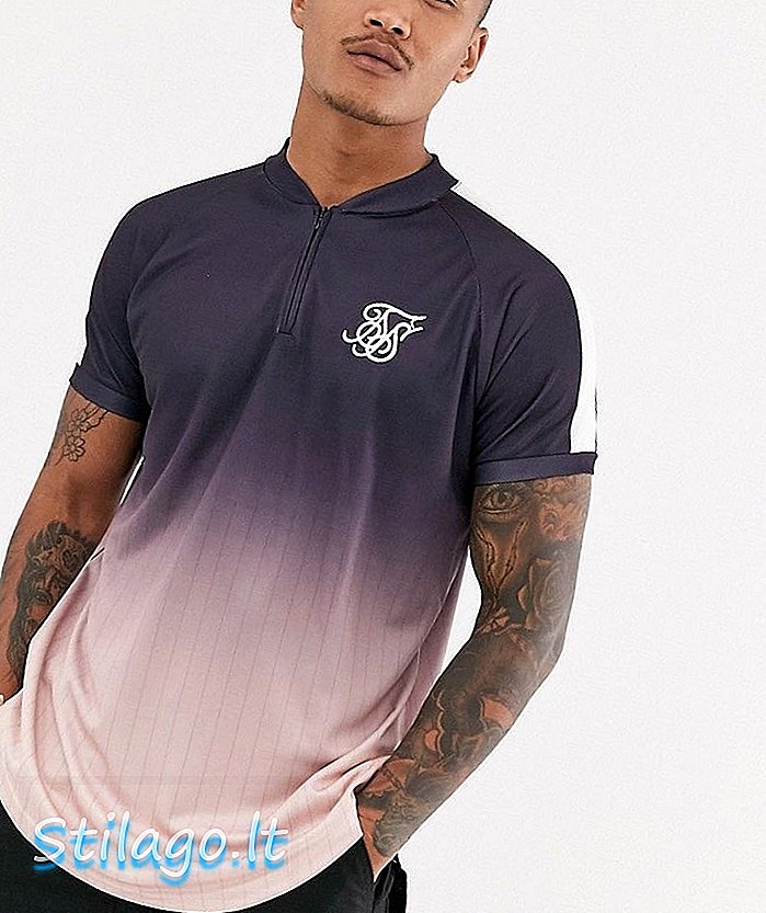T-shirt otot SikSilk dengan leher zip dengan warna ungu pudar