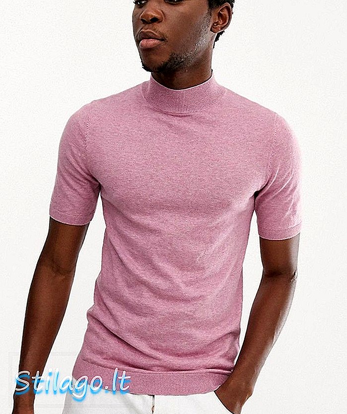 ASOS DESIGN - T-shirt rosa a collo alto in maglia con vestibilità muscolare