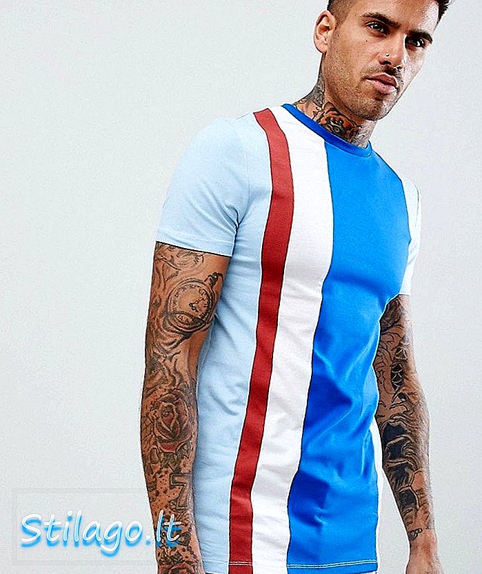 ASOS DESIGN - T-shirt longline attillata con taglio di colore verticale in blu
