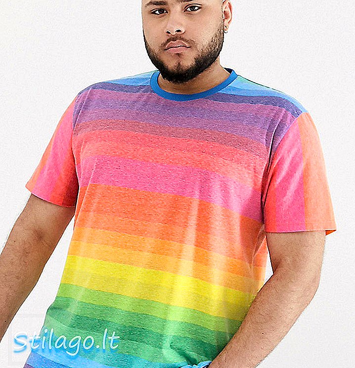 ASOS DESIGN Pluss avslappet t-skjorte med regnbuestripe i lin look-Multi