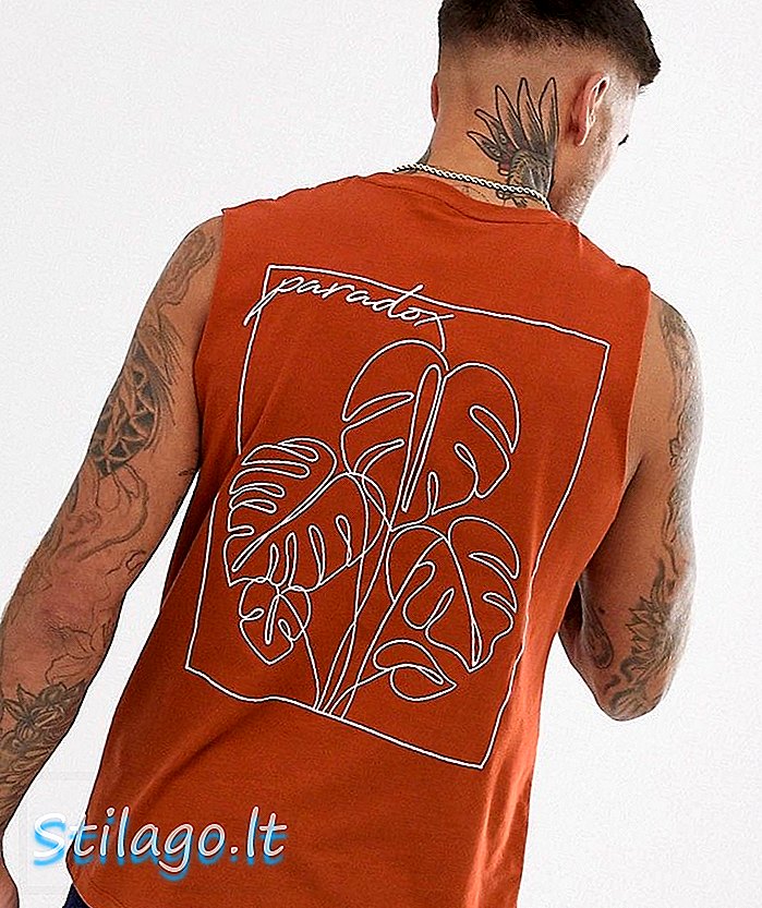 „ASOS DESIGN“ marškinėliai be rankovių su dideliu linijiniu piešiniu, siuvinėjimo detalė, ruda