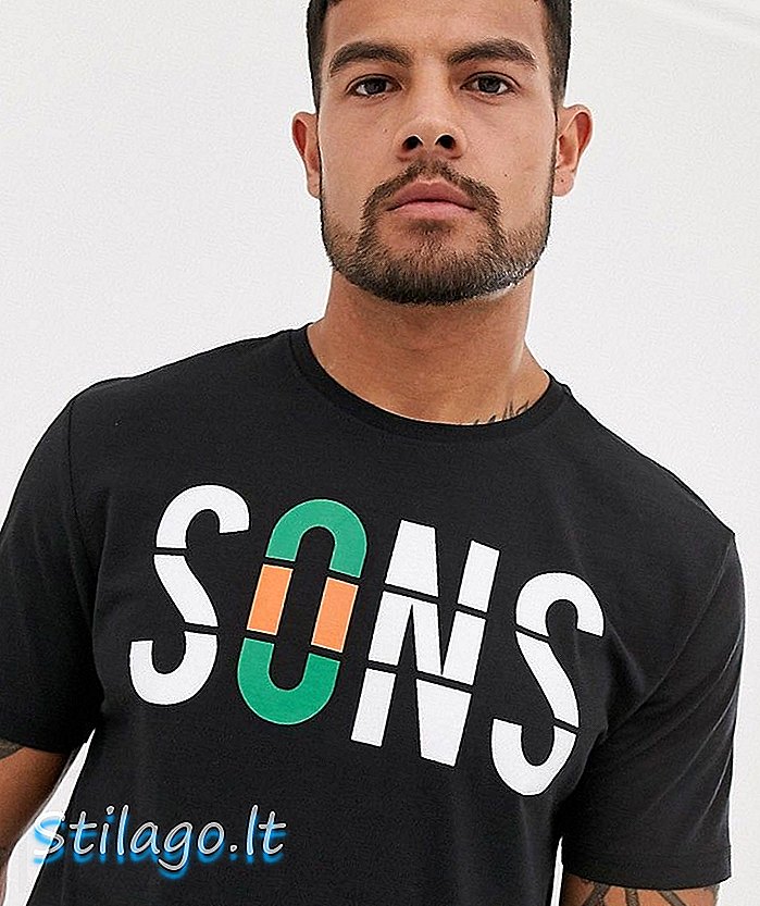 Tricou cu imprimeu slogan Only & Sons-Negru