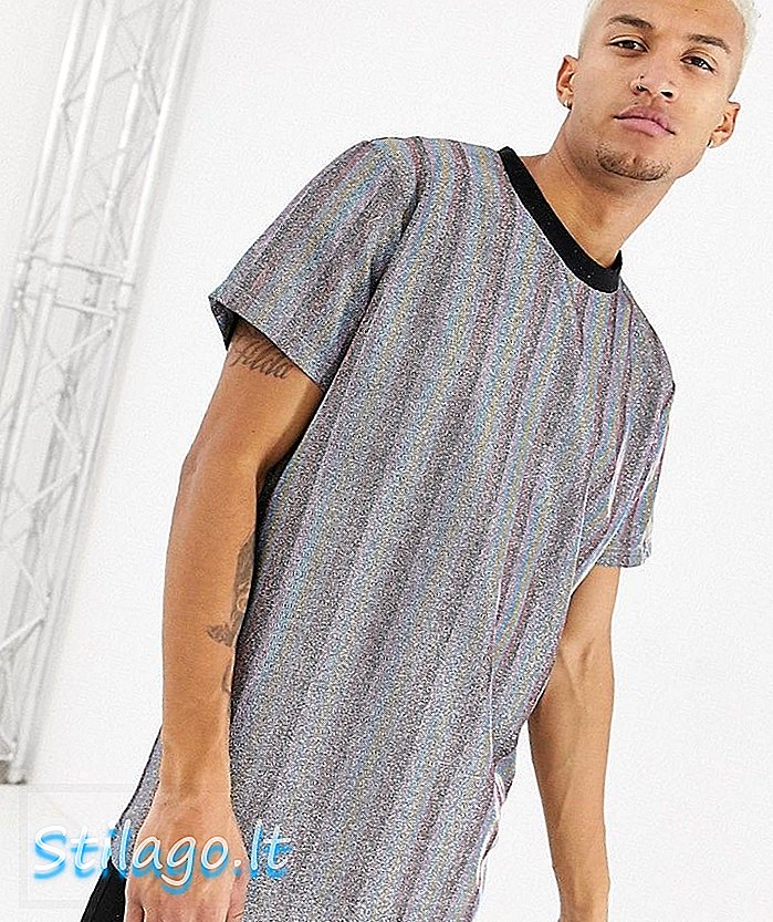 Night Addict camiseta oversize con rayas arcoíris metalizadas-Multi