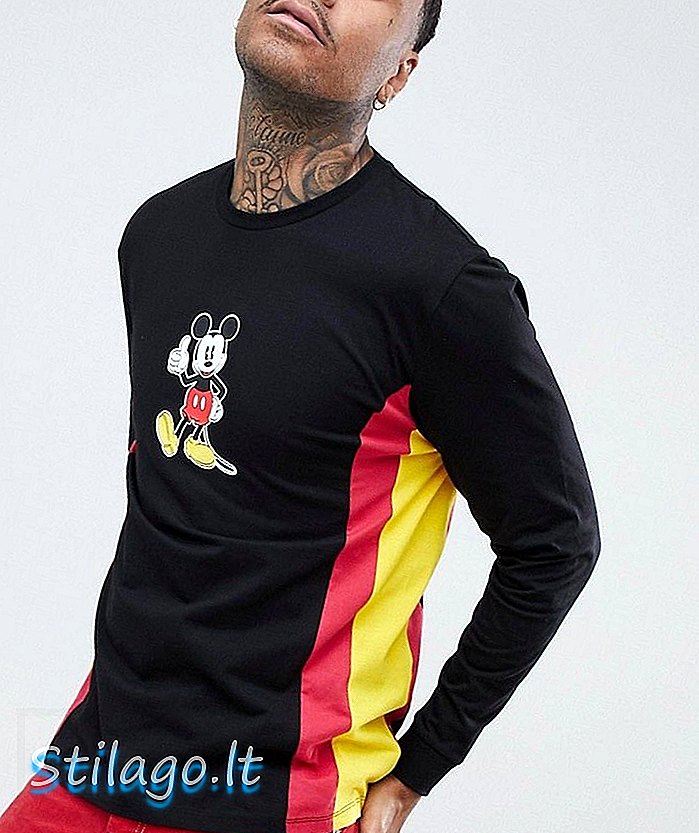 ASOS DESIGN Mickey 컷 소우 패널 긴팔 티셔츠-블랙