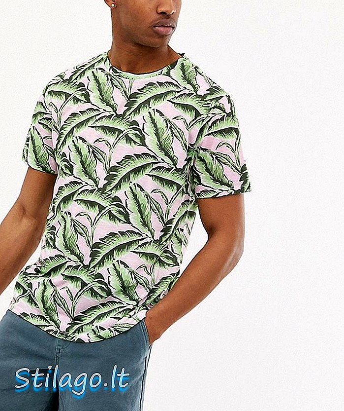 Camiseta Urban Threads en estampado de palma-Rosa
