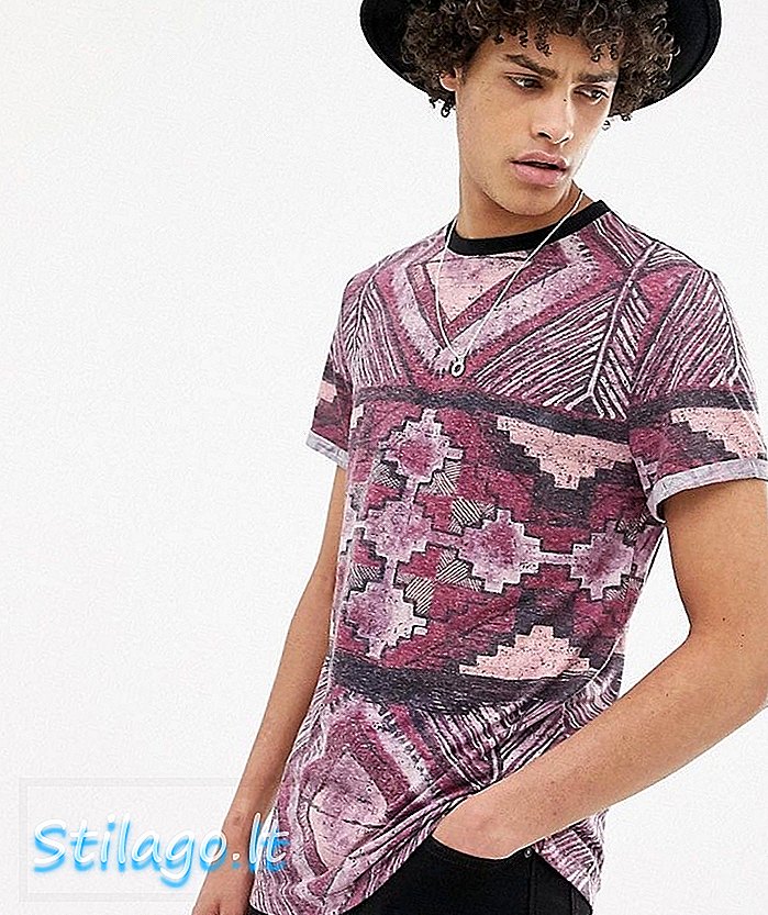 ASOS DESIGN - T-shirt con stampa azteca all over in tessuto misto lino-rosso