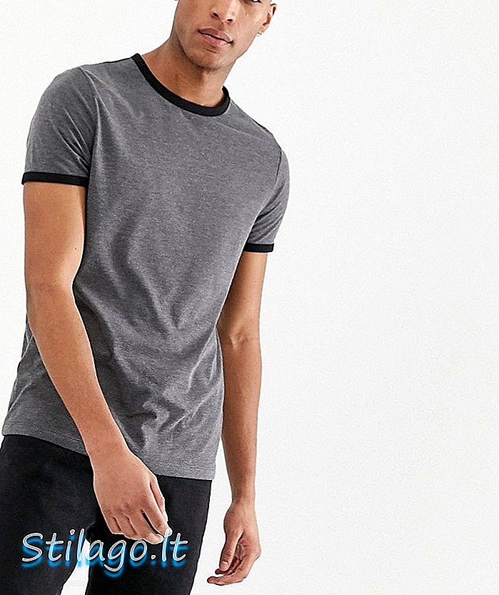 ASOS DESIGN t-shirt i träkol med svart kontrast ringer-Grå