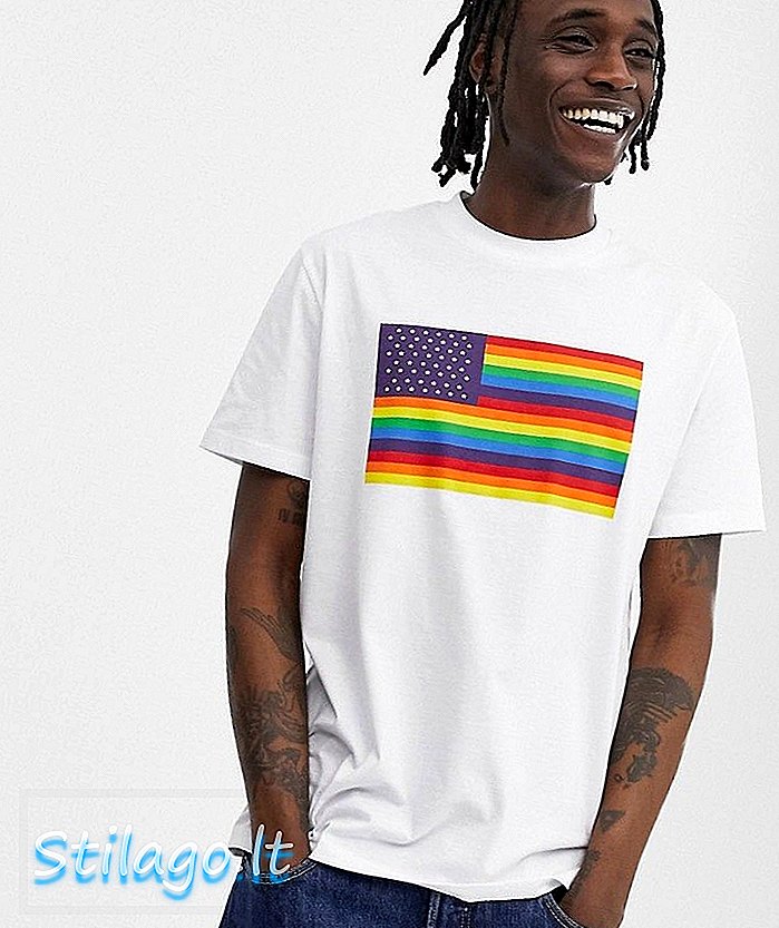 „ASOS DESIGN“ atsipalaidavę marškinėliai su įvairių spalvų žvaigždėmis ir juostelėmis-balta