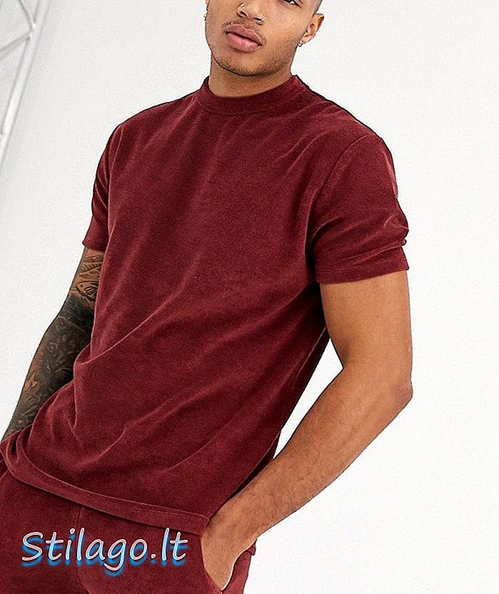 ASOS DESIGN - T-shirt longline comoda abbinata in spugna marrone