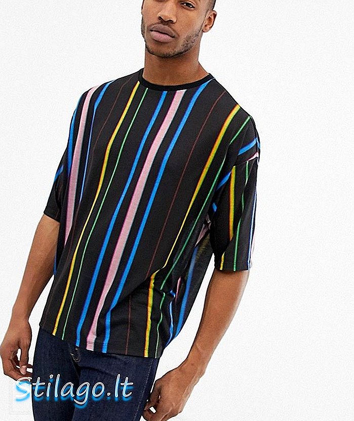 ASOS DESIGN übergroßes T-Shirt mit vertikalem Regenbogenstreifen-Schwarz
