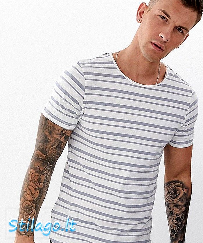 T-shirt listrada com palangre Jack & Jones Premium em branco