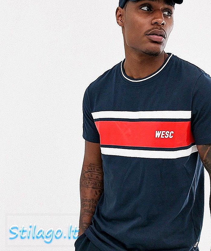 T-shirt WESC Max con fascia sul petto-Navy
