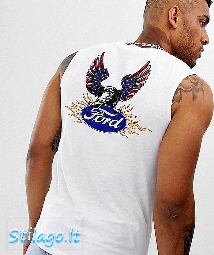 ASOS DESIGN Ford t-shirt sem mangas com peito e costas estampadas - Branco