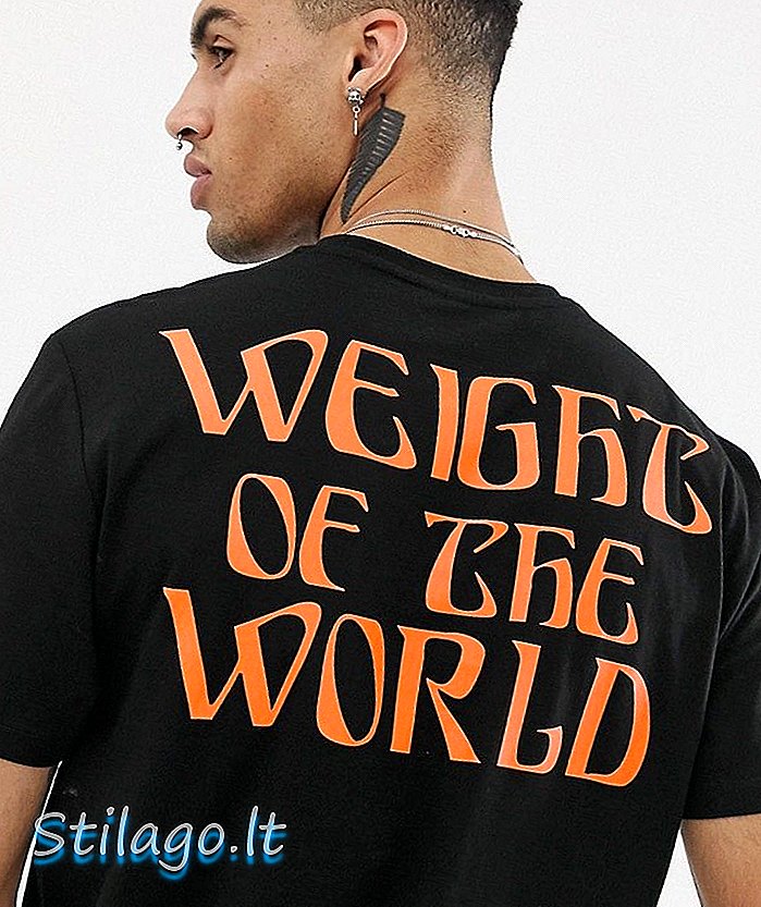 ASOS DESIGN uvoľnené tričko s hmotnosťou potlače World back-čierna