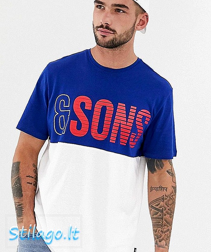 T-shirt color block con logo Only & Sons in bianco