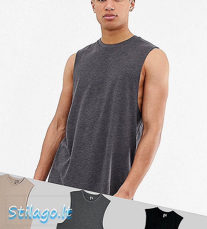 ASOS DESIGN Lang 3-pack ermeløs t-skjorte med besetningshals og slått armhull save-Multi