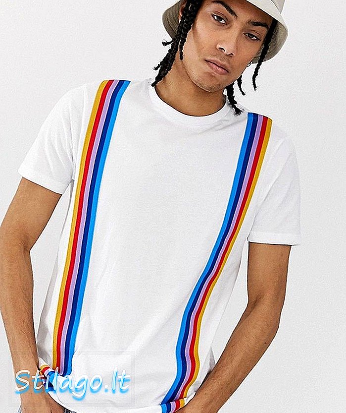ASOS DESIGN - T-shirt met verticale regenboogband - Wit