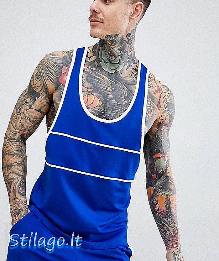 ASOS DESIGN - Racerback-vest van retro-trackmateriaal met witte binding in blauw