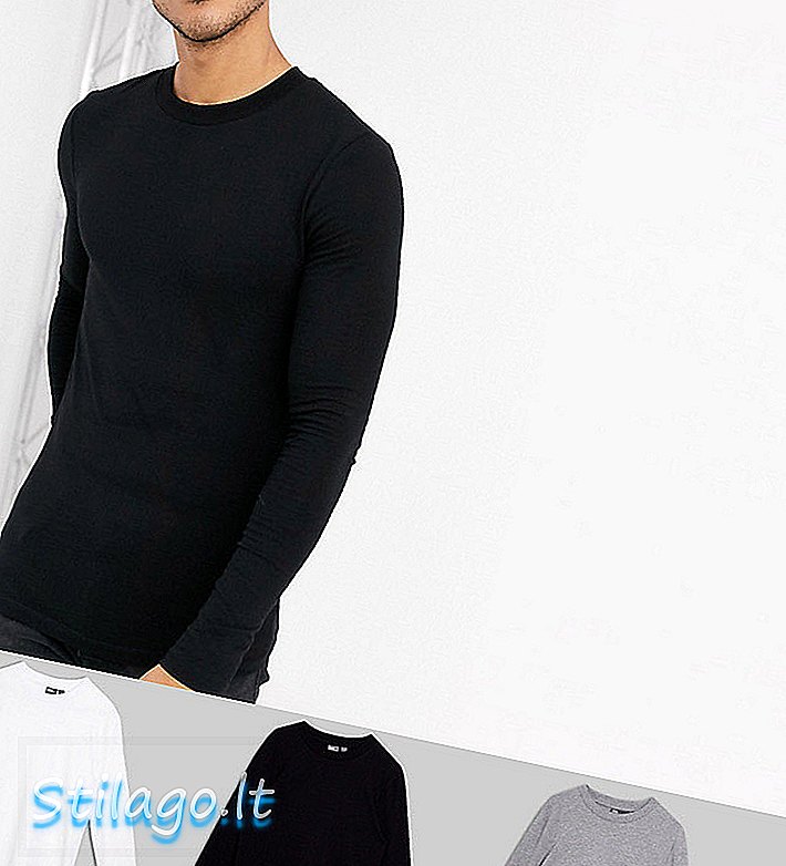 क्रू नेक सेव्ह-मल्टीसह एएसओएस डिझाईन 3 पॅक स्नायू फिट लाँग स्लीव्ह टी-शर्ट