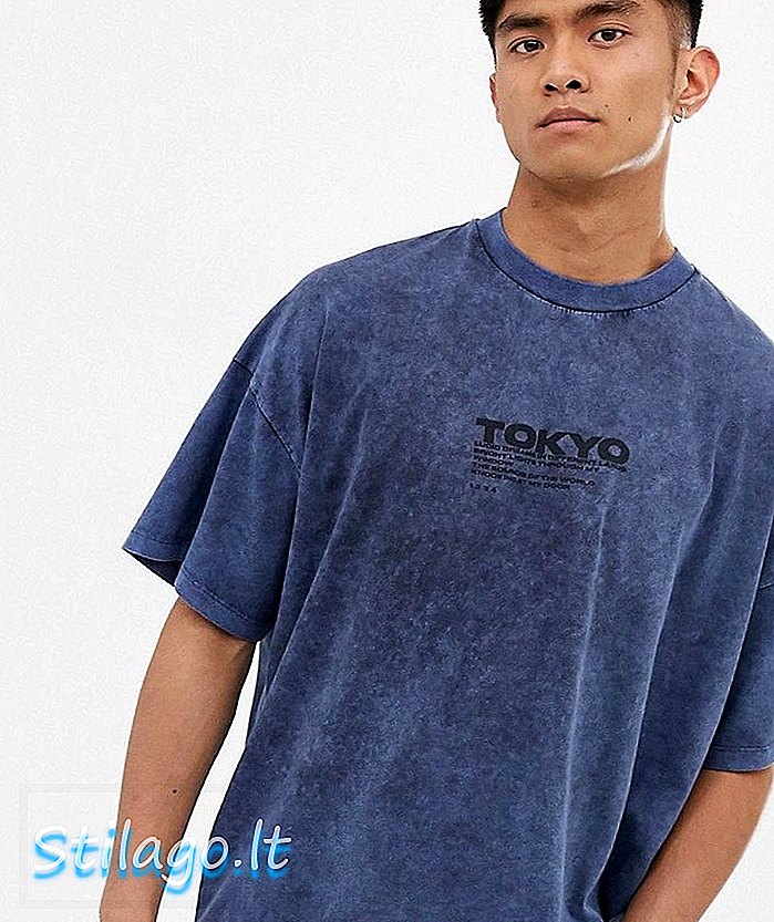ASOS DESIGN υπερμεγέθη μπλουζάκι με βαρύ πλύσιμο και κείμενο δρόμου πόλης-Μαύρο