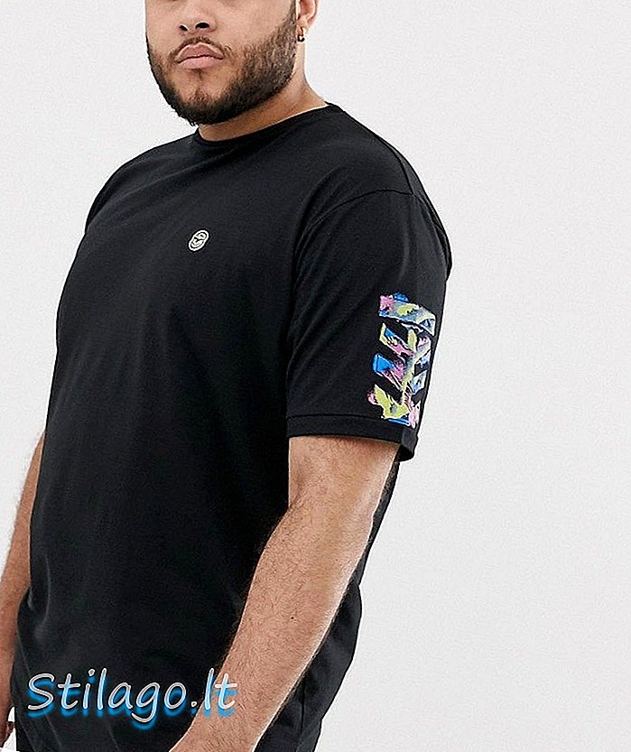 Le Breve Plus Schablonendruck Longline T-Shirt-Schwarz