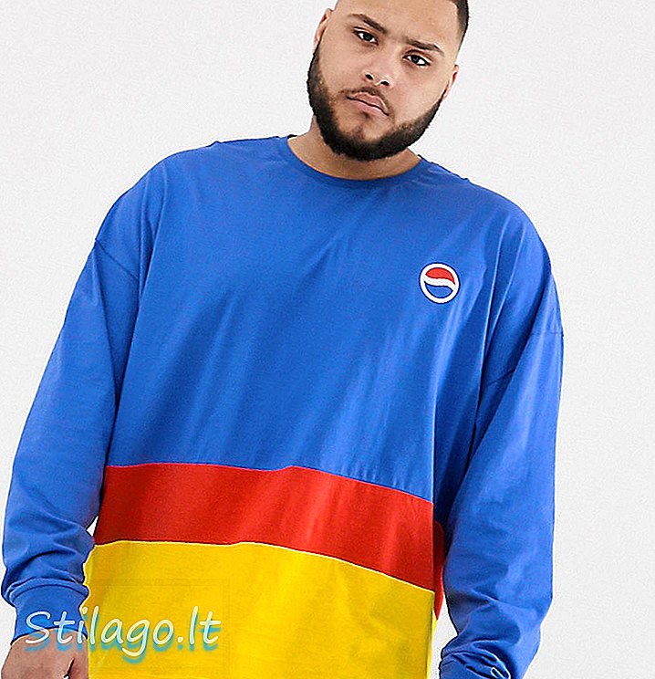 ASOS DESIGN Plus T-shirt oversize Pepsi z długim rękawem, z blokowaniem kolorów i nadrukiem z tyłu - niebieski