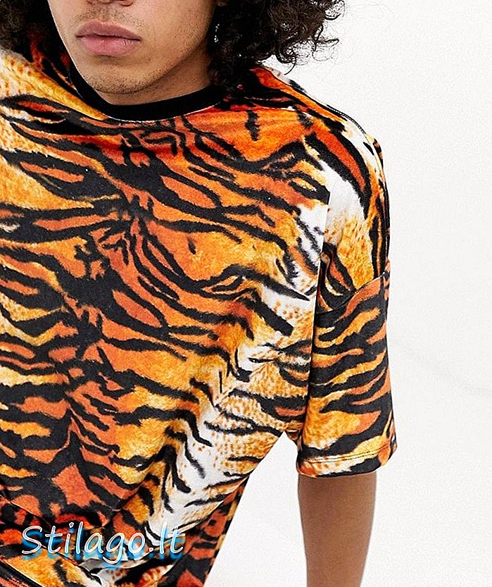 ASOS DESIGN übergroßes Velours-T-Shirt in Tiger Print-Schwarz