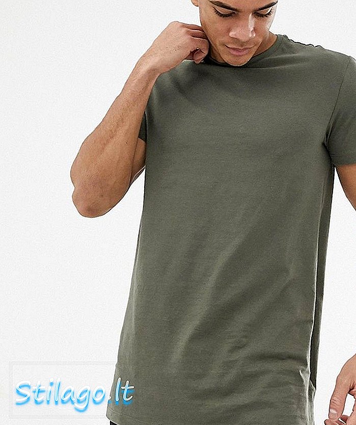T-shirt garis panjang baru dalam khaki-Green