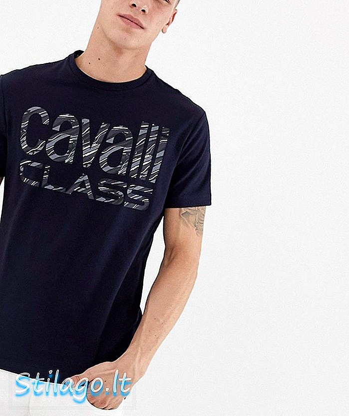 T-shirt Cavalli Class dalam tentera laut dengan logo besar