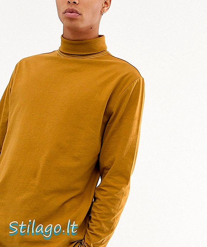 Sweter z golfem z długim rękawem z kontrastowymi przeszyciami w kolorze brązowym
