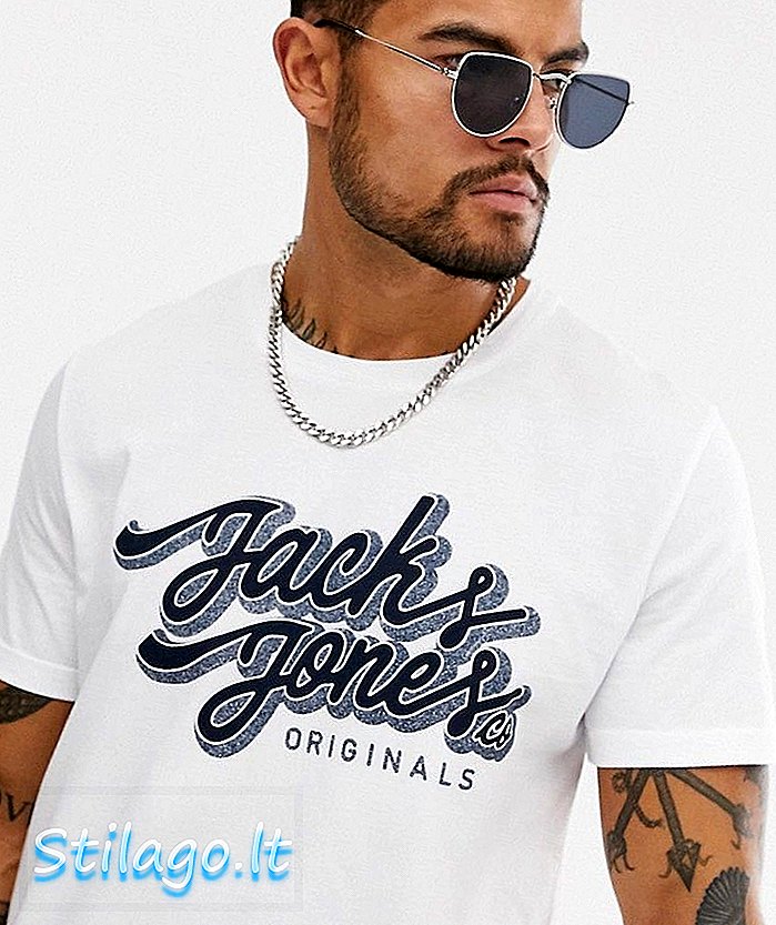T-shirt logo skrip besar Jack & Jones Originals-White