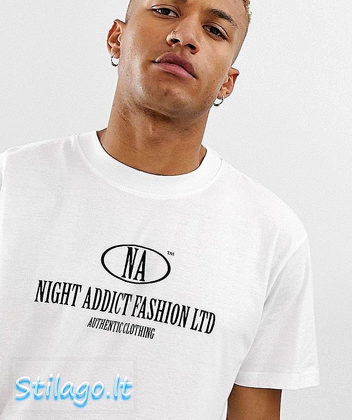 Тениска с лого Night Addict в голям размер - Бяла